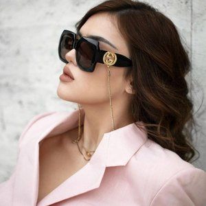 NEW Gucci GG1022S 005 Black Brown Square Chain Women Sunglasses